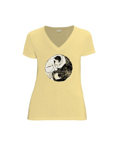T-shirt équitable coton bio col V AWARA (BP) "Yin & Yang"