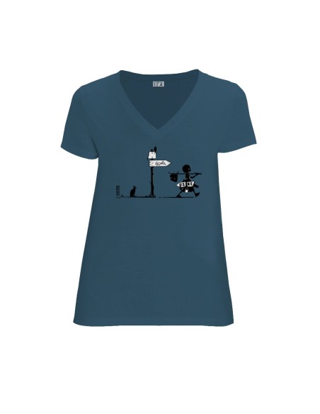 Bio und Fair V-Ausschnitt T-Shirt AWARA "Usine buissonière"