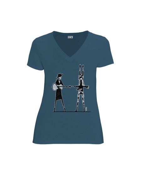 Organic and fair V-neck T-shirt AWARA "Haut les mains"