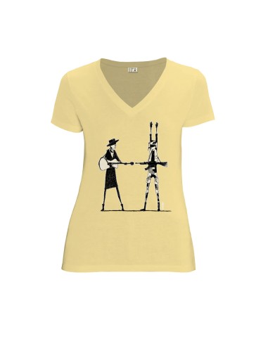 T-shirt équitable coton bio col V AWARA "Haut les mains"