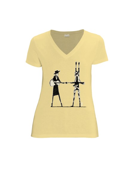 Organic and fair V-neck T-shirt AWARA "Haut les mains"