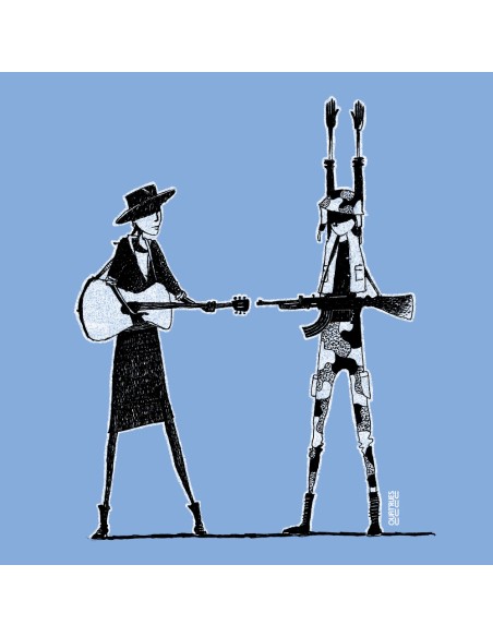 T-shirt équitable coton bio col V AWARA "Haut les mains"