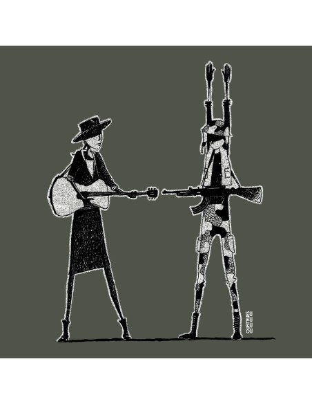 T-shirt équitable coton bio col V AWARA "Haut les mains"