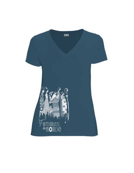 T-shirt équitable coton bio col V AWARA "Femmes du Monde"