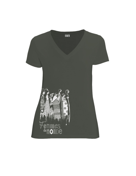T-shirt équitable coton bio col V AWARA "Femmes du Monde"