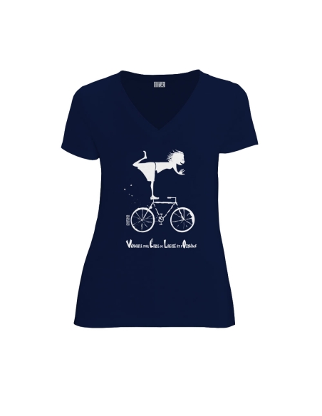 T-shirt équitable coton bio col V AWARA "Vélo"