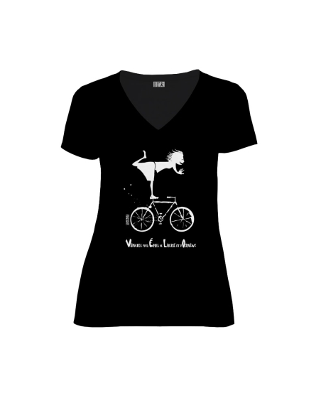 T-shirt équitable coton bio col V AWARA "Vélo"