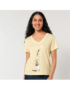 T-shirt équitable coton bio col V AWARA "Décrocher la Lune"
