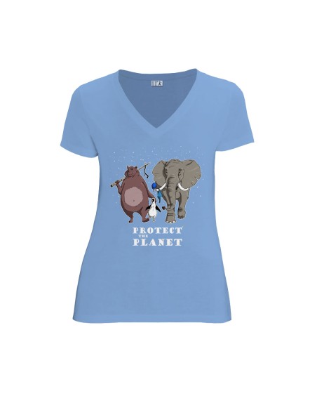 Bio und Fair V-Ausschnitt T-Shirt AWARA "Protect the planet"