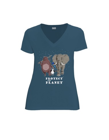 T-shirt équitable coton bio col V AWARA "Protect the planet"