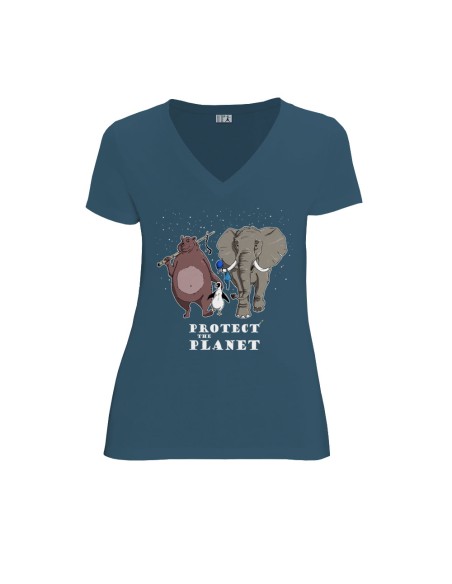 T-shirt équitable coton bio col V AWARA "Protect the planet"