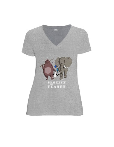 T-shirt équitable coton bio col V AWARA "Protect the planet"