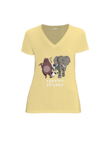 T-shirt équitable coton bio col V AWARA "Protect the planet"