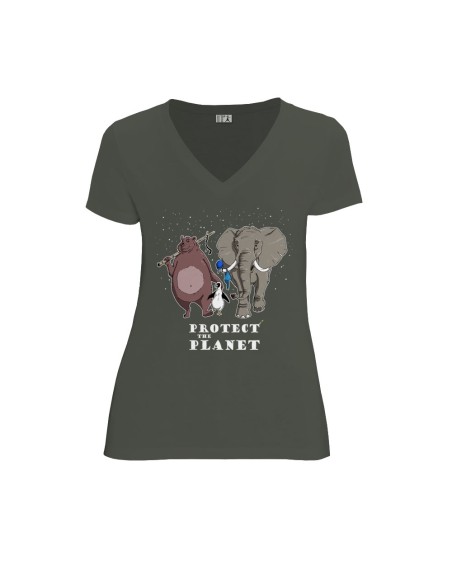Organic and fair V-neck T-shirt AWARA "Protect the planet"