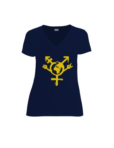 T-shirt équitable coton bio col V AWARA "Egalita Powa"