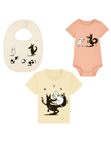 Set bébé Body-Tshirt-bavoir équitable et bio "Jeux, tu, ils"