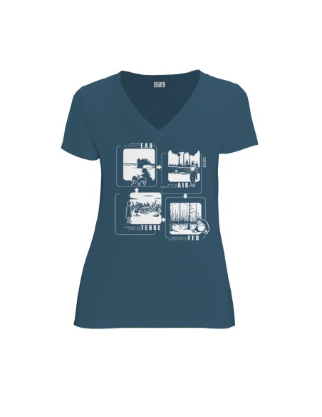 T-shirt équitable coton bio col V AWARA "4 éléments"