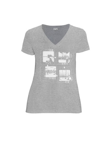 T-shirt équitable coton bio col V AWARA "4 éléments"