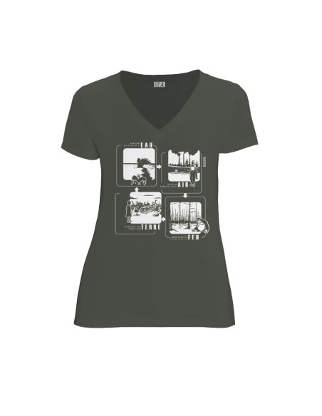 T-shirt équitable coton bio col V AWARA "4 éléments"