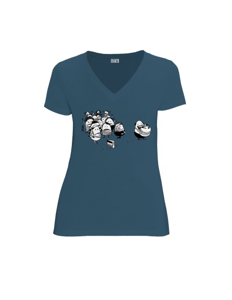 T-shirt équitable coton bio col V AWARA "La part du gâteau"