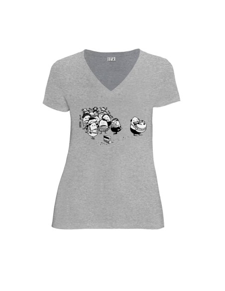 T-shirt équitable coton bio col V AWARA "La part du gâteau"