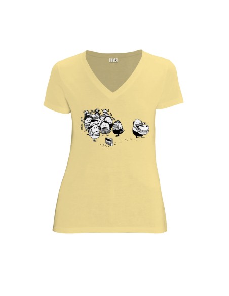 T-shirt équitable coton bio col V AWARA "La part du gâteau"