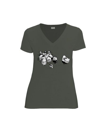 T-shirt équitable coton bio col V AWARA "La part du gâteau"