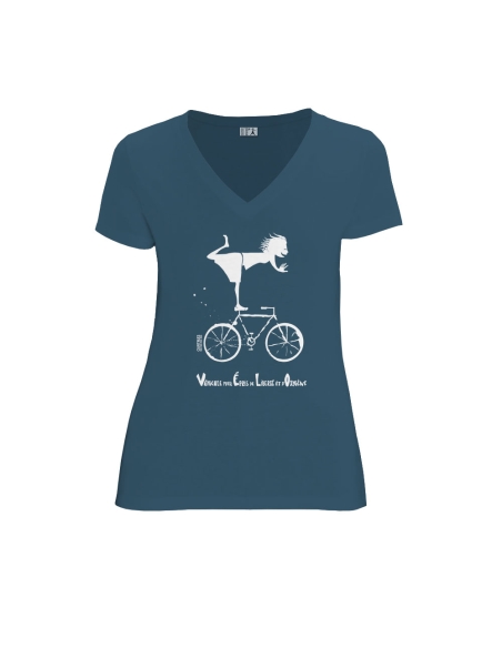 T-shirt équitable coton bio col V AWARA (BP) "Vélo"